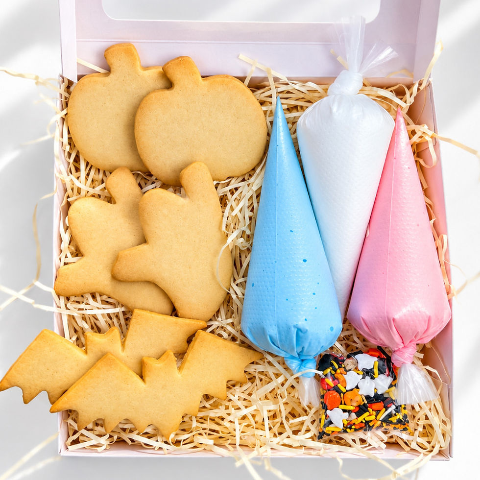Halloween cookie decorating kit with handmade biscuits and royal icing