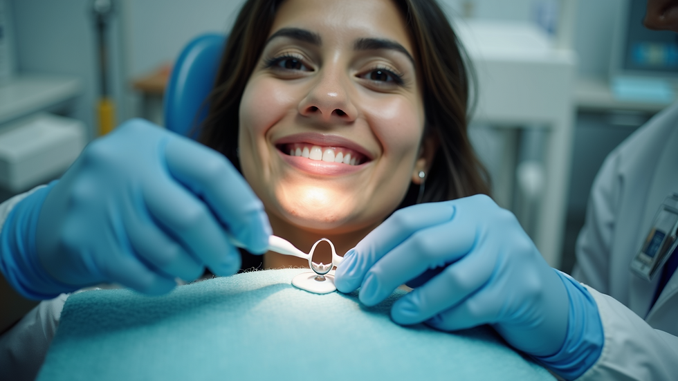 Close-up view of a dental hygienist working