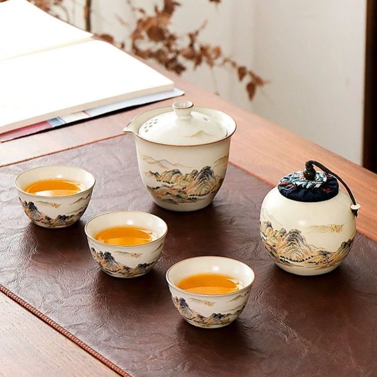 Thumbnail: ‘Thousand Miles of Mountains and Rivers’ Porcelain Travel Tea Set