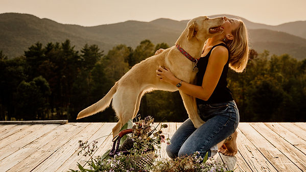Photo of dog and owner.