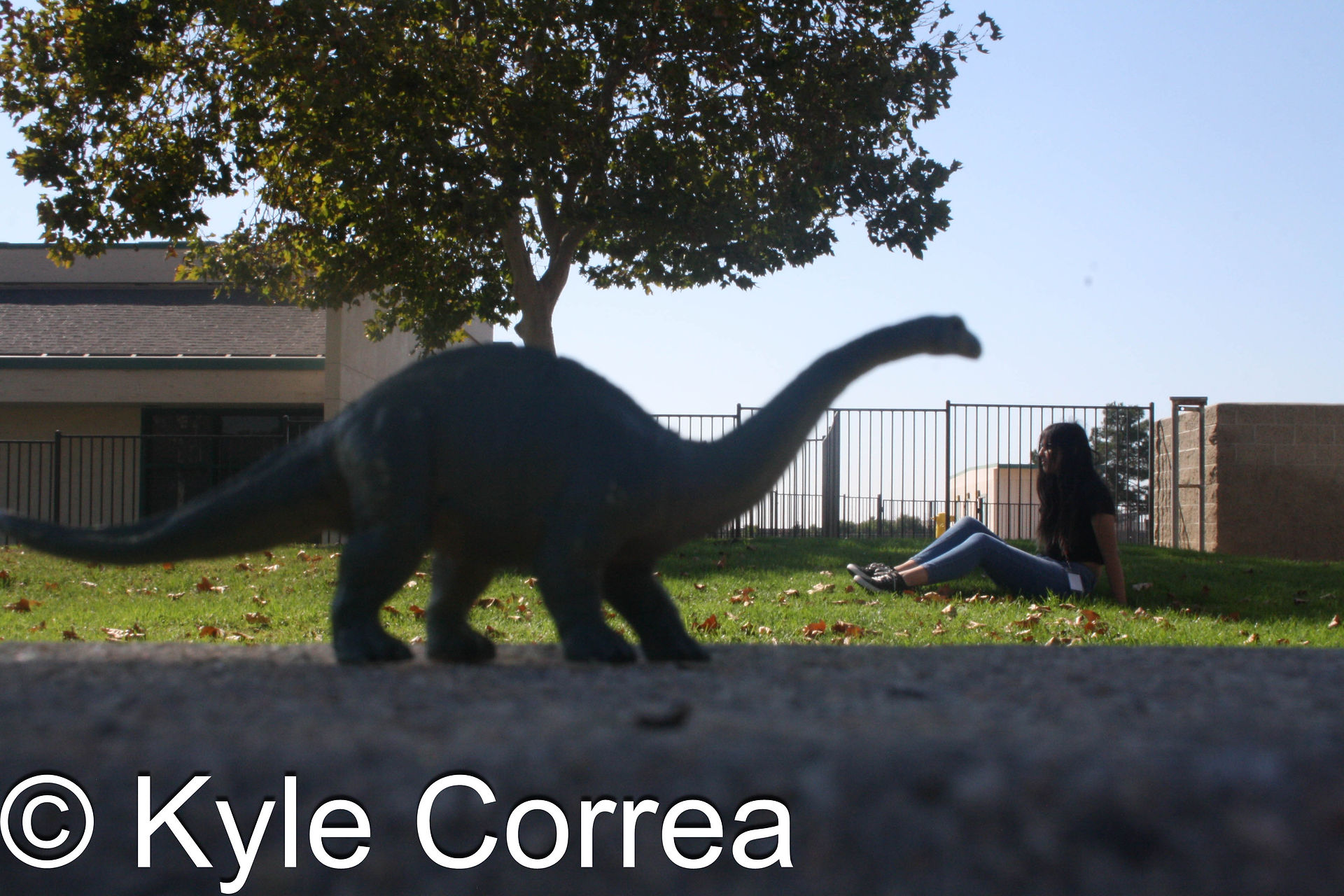 Jaquelin scared of a dinosaur