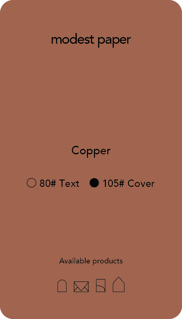 Digital mockup of a paper swatch in a metallic copper color in cover paper.