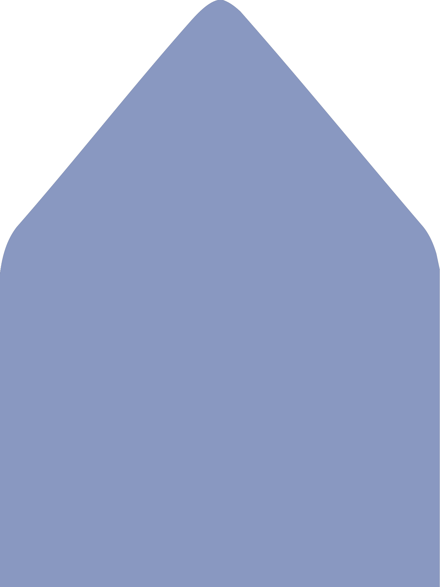 Digital mockup of a standard style envelope liner in a metallic periwinkle color.