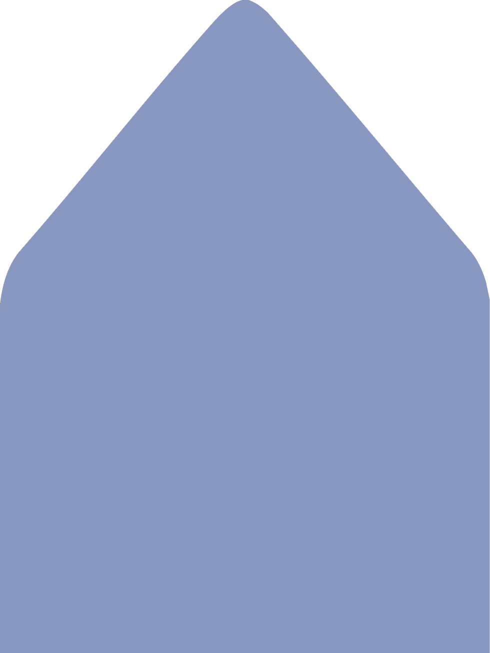 Digital mockup of a standard style envelope liner in a metallic periwinkle color.