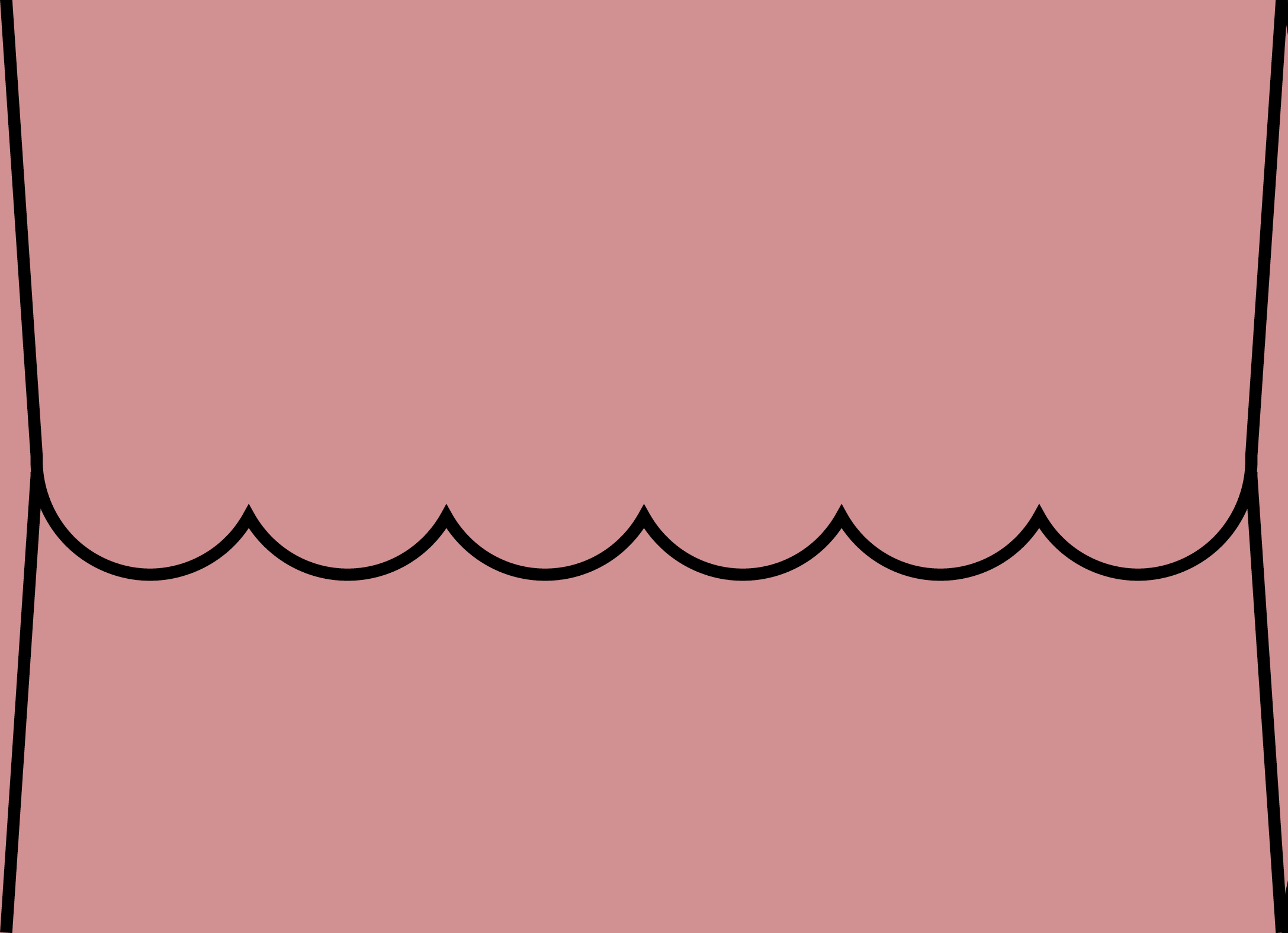 Digital mockup of a scallop style wedding envelope in a rose pink color