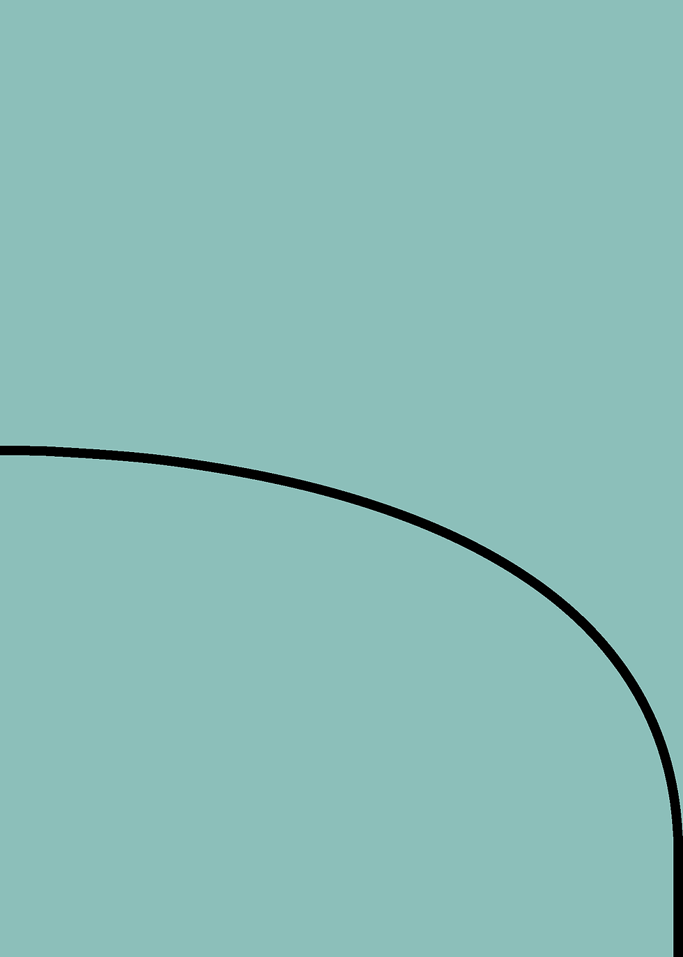 Digital mockup of a half arch style invitation pocket in a metallic blue green color.