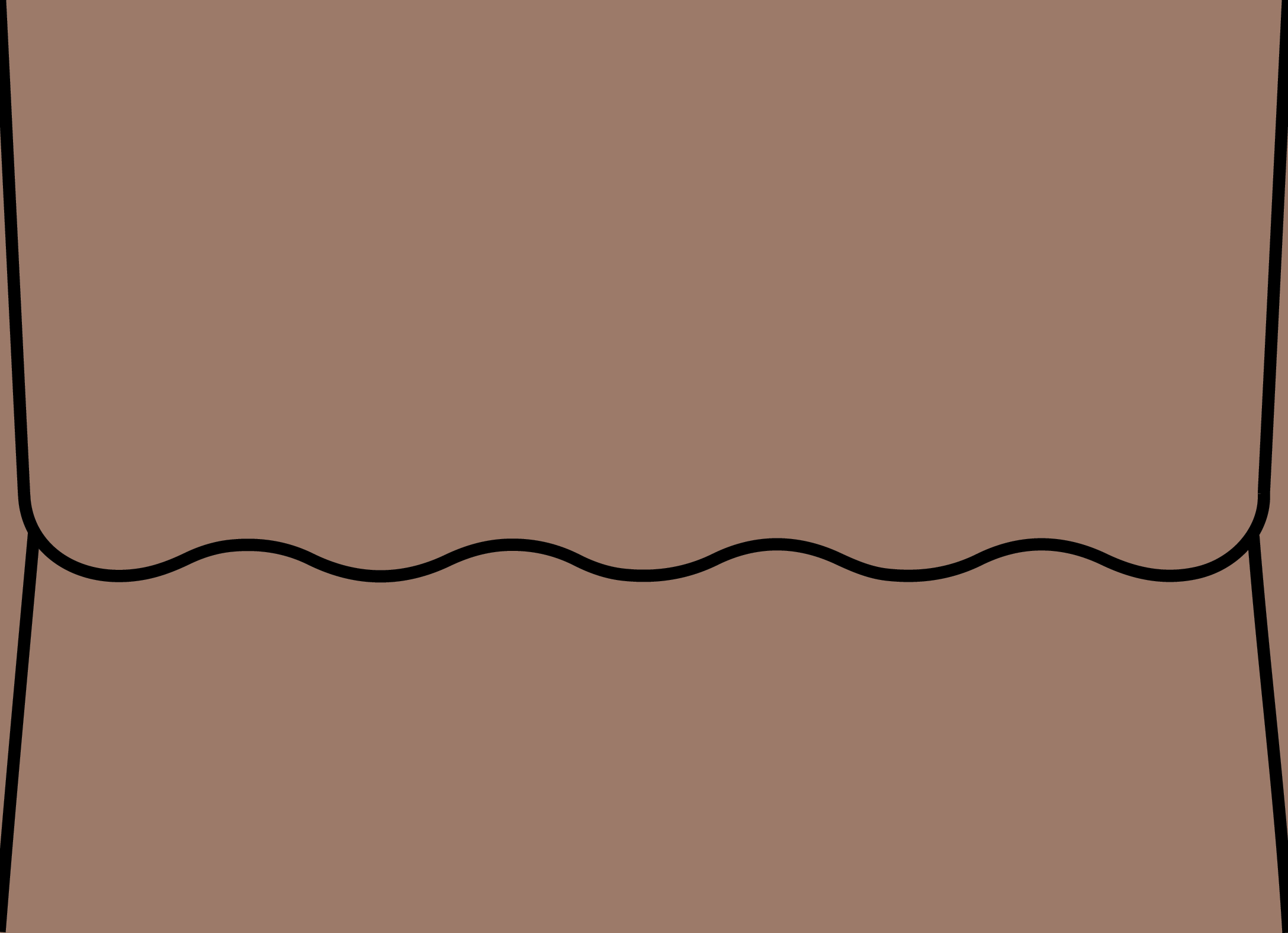 Digital mockup of a wave flap style wedding envelope in a warm medium brown color