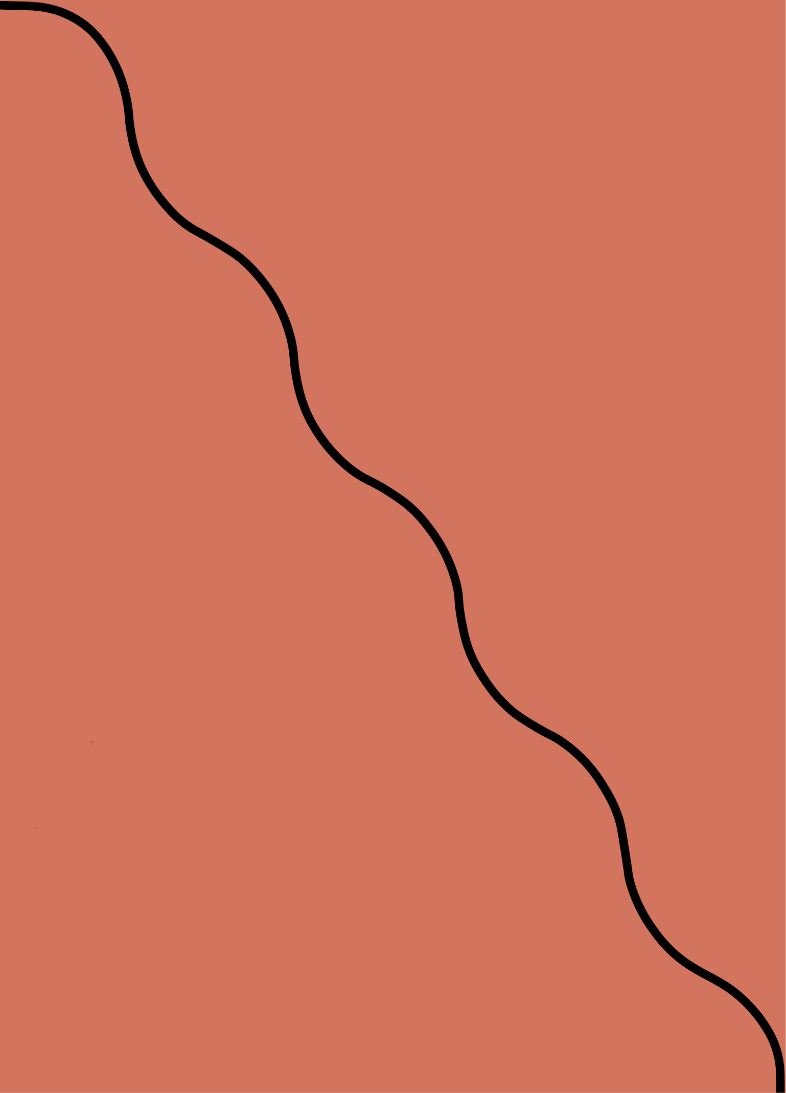 Digital mockup of an invitation angle wave style pocket in a brick red color.