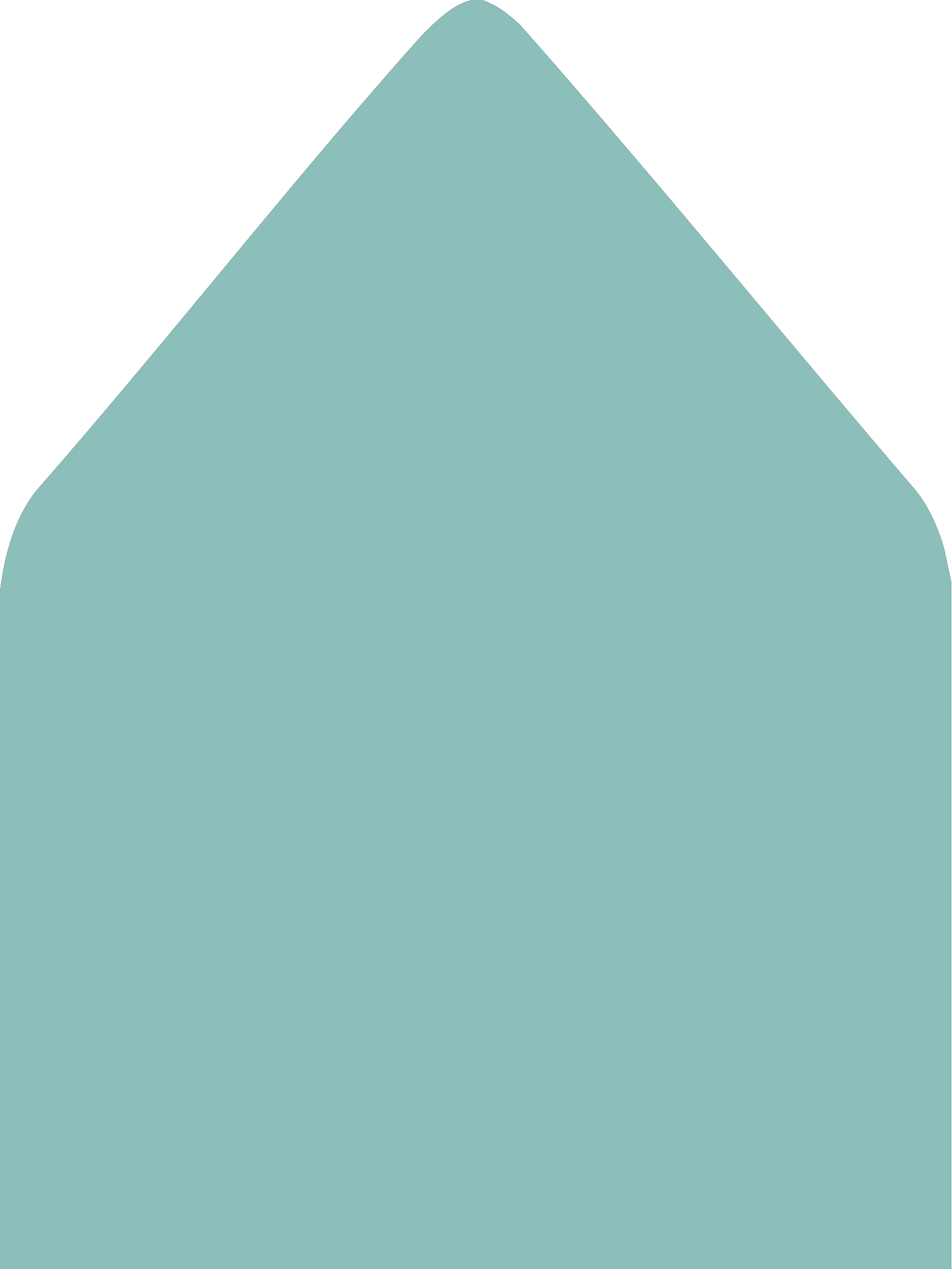 Digital mockup of a standard style envelope liner in a metallic blue green color.