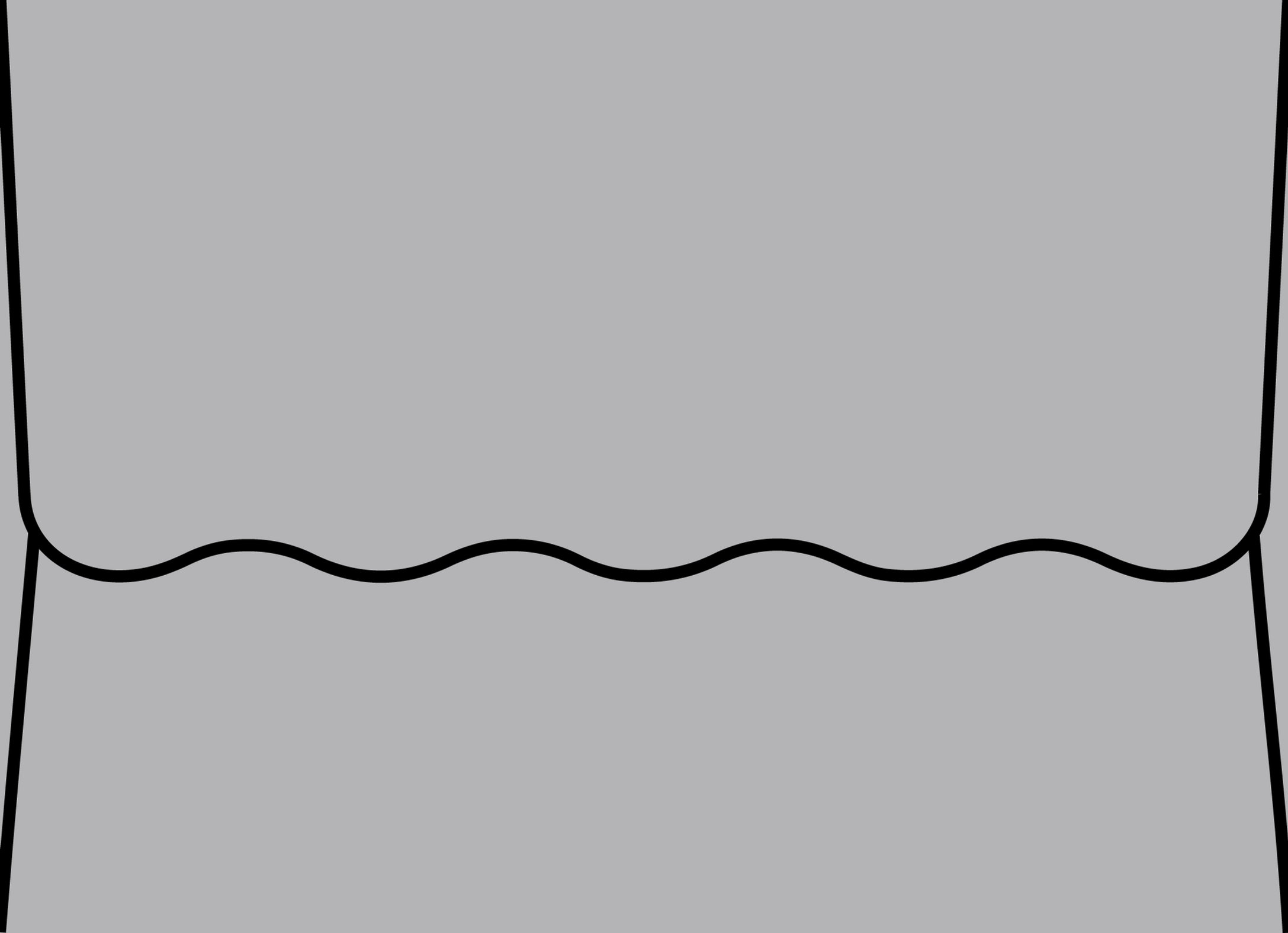 Digital mockup of a wave flap style wedding envelope in a medium silver grey color