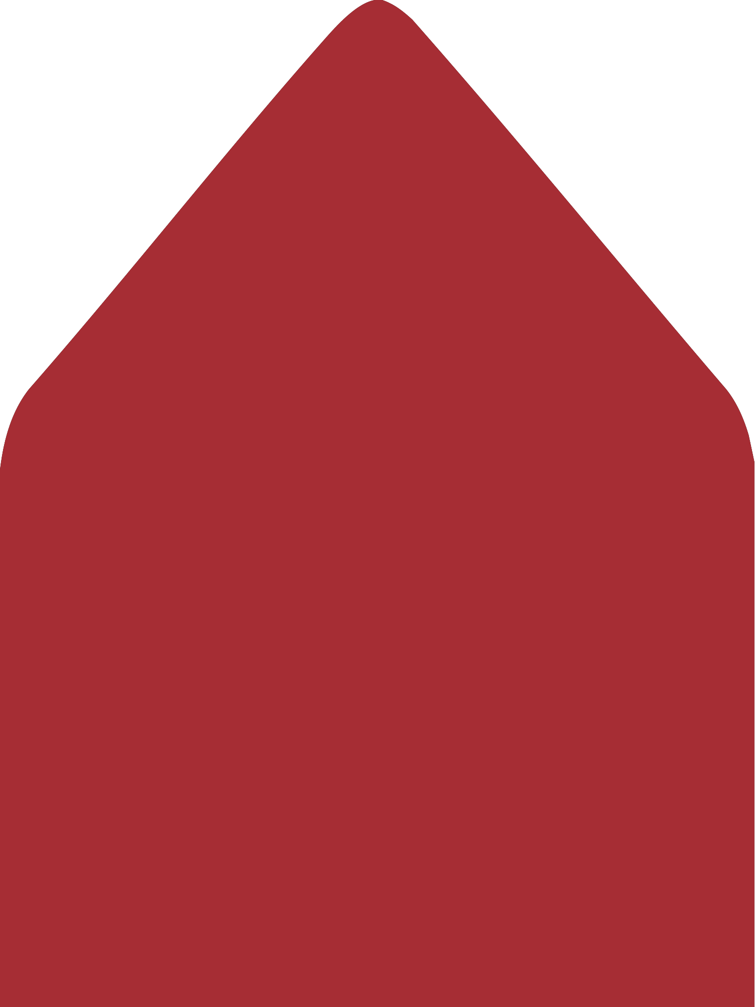 Digital mockup of a standard style envelope liner in a classic red color.