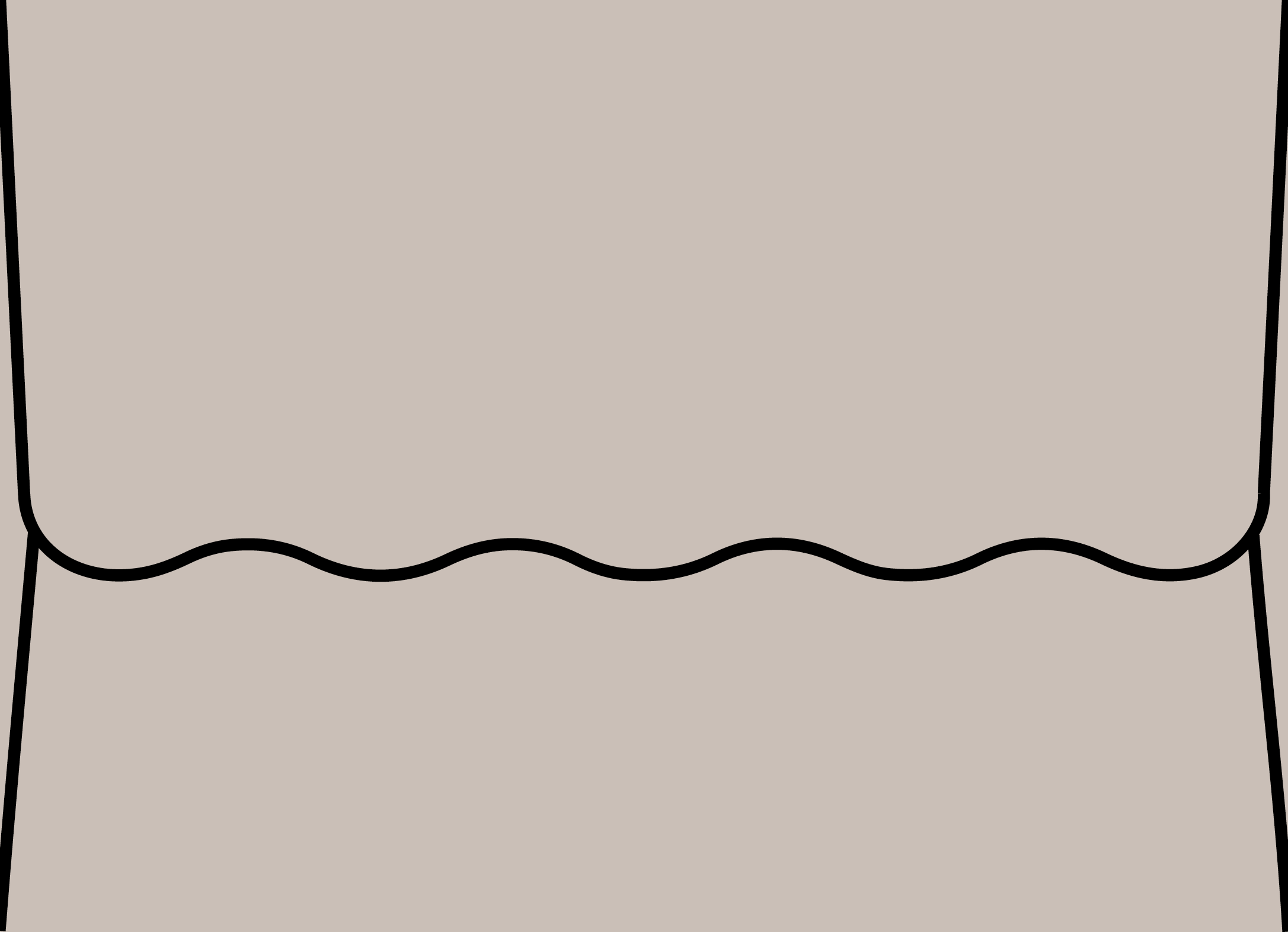 Digital mockup of a wave flap style wedding envelope in a light warm grey color