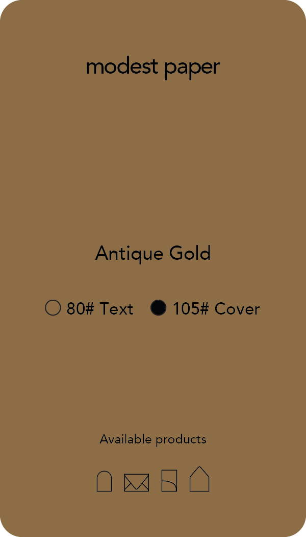 Digital mockup of a paper swatch in a metallic antique gold color in cover paper.