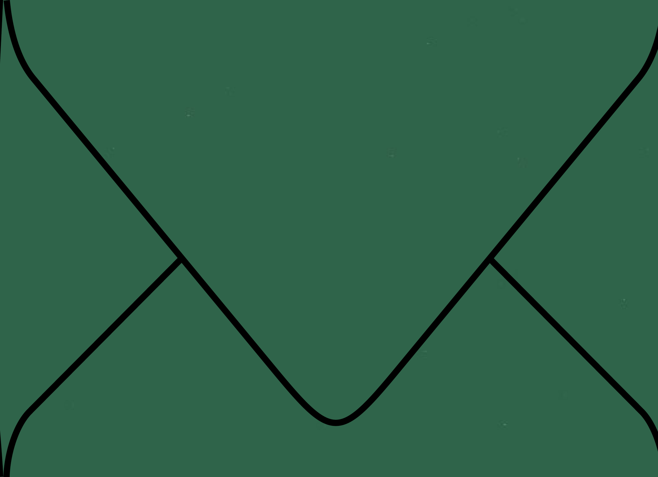 Digital mockup of a standard v flap style wedding envelope in a Forest Green color