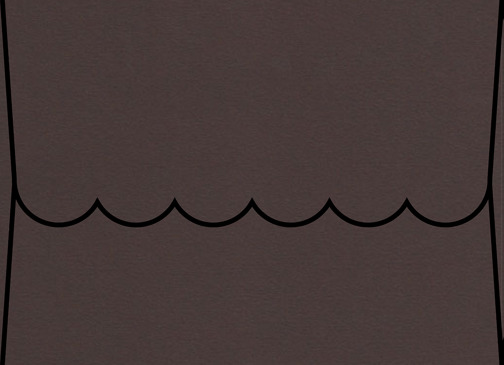 Digital mockup of a scallop style wedding envelope in a dark brown color