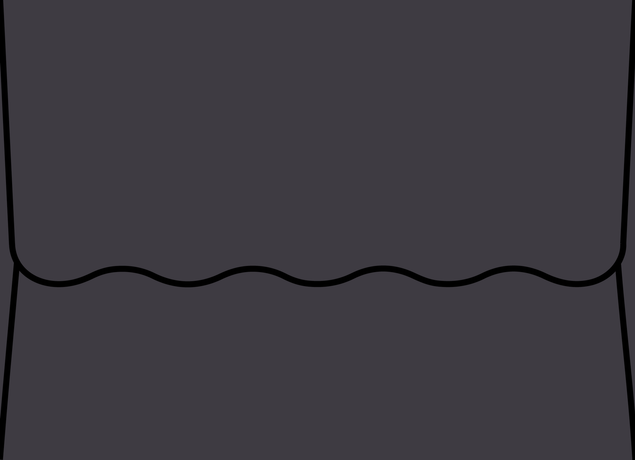 Digital mockup of a wave flap style wedding envelope in a dark metallic black color