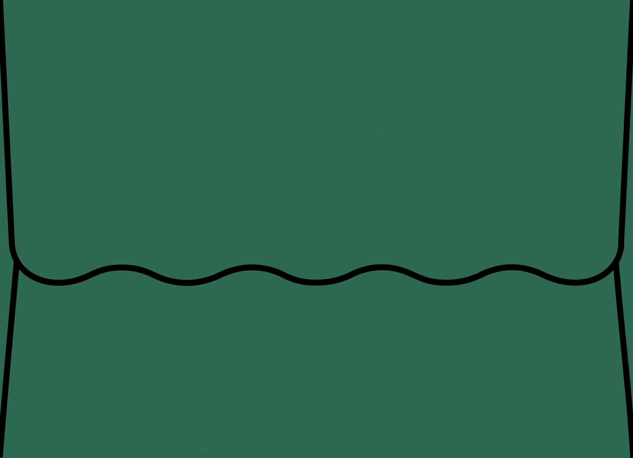 Digital mockup of a wave flap style wedding envelope in a deep cool green color