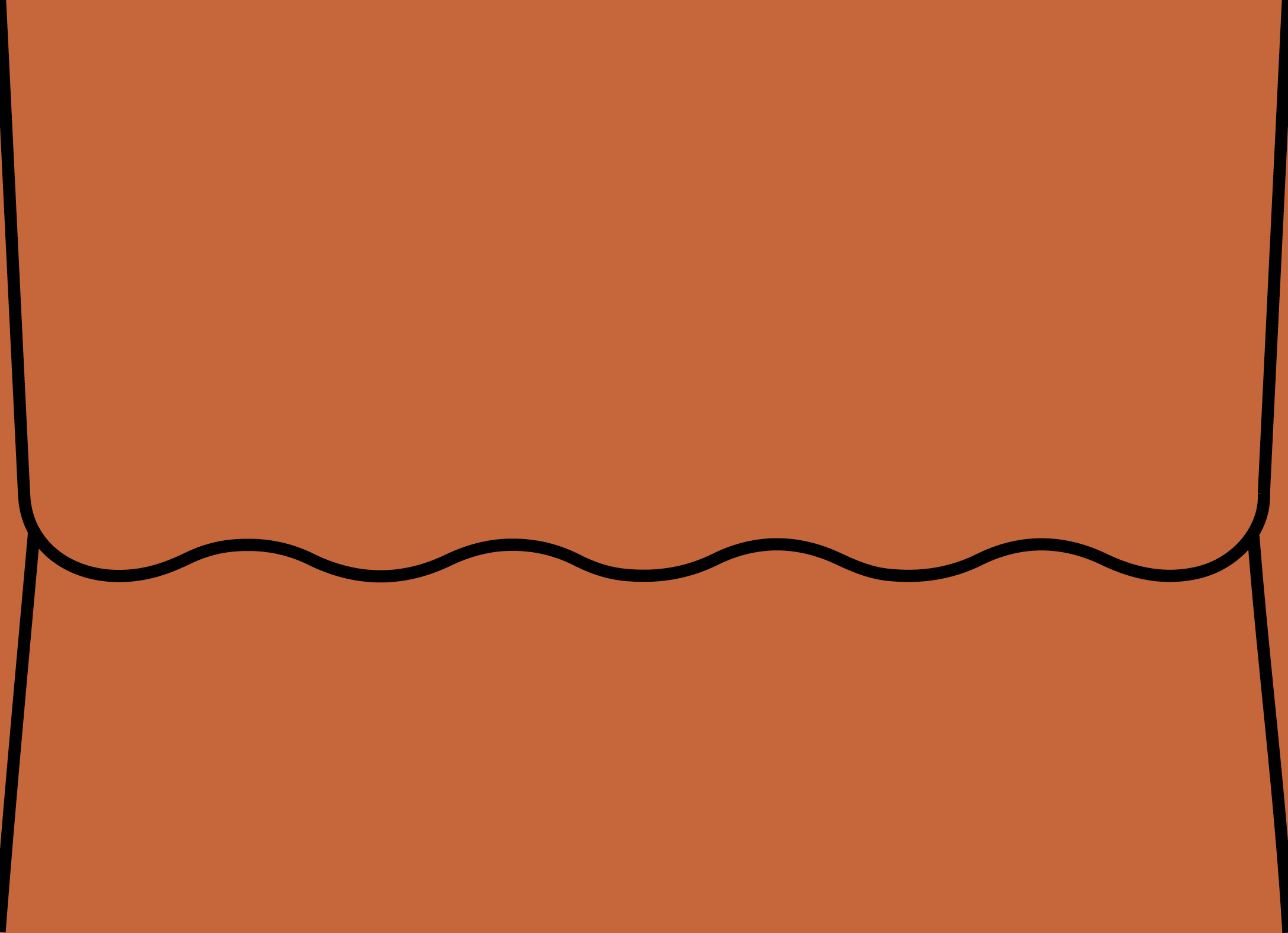 Digital mockup of a wave style envelope in a rust orange color