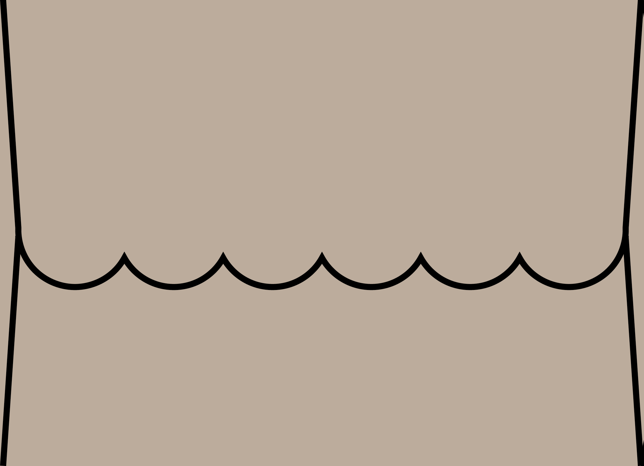 Digital mockup of a scallop style wedding envelope in a light taupe color