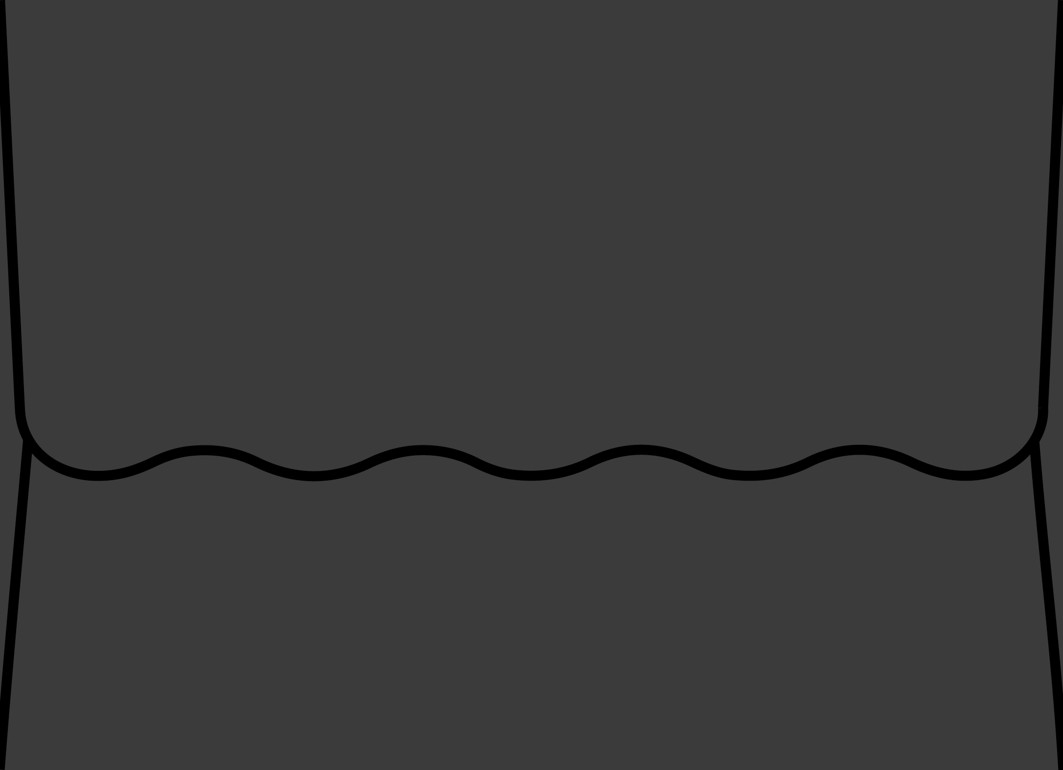 Digital mockup of a wave flap style wedding envelope in a washed black color