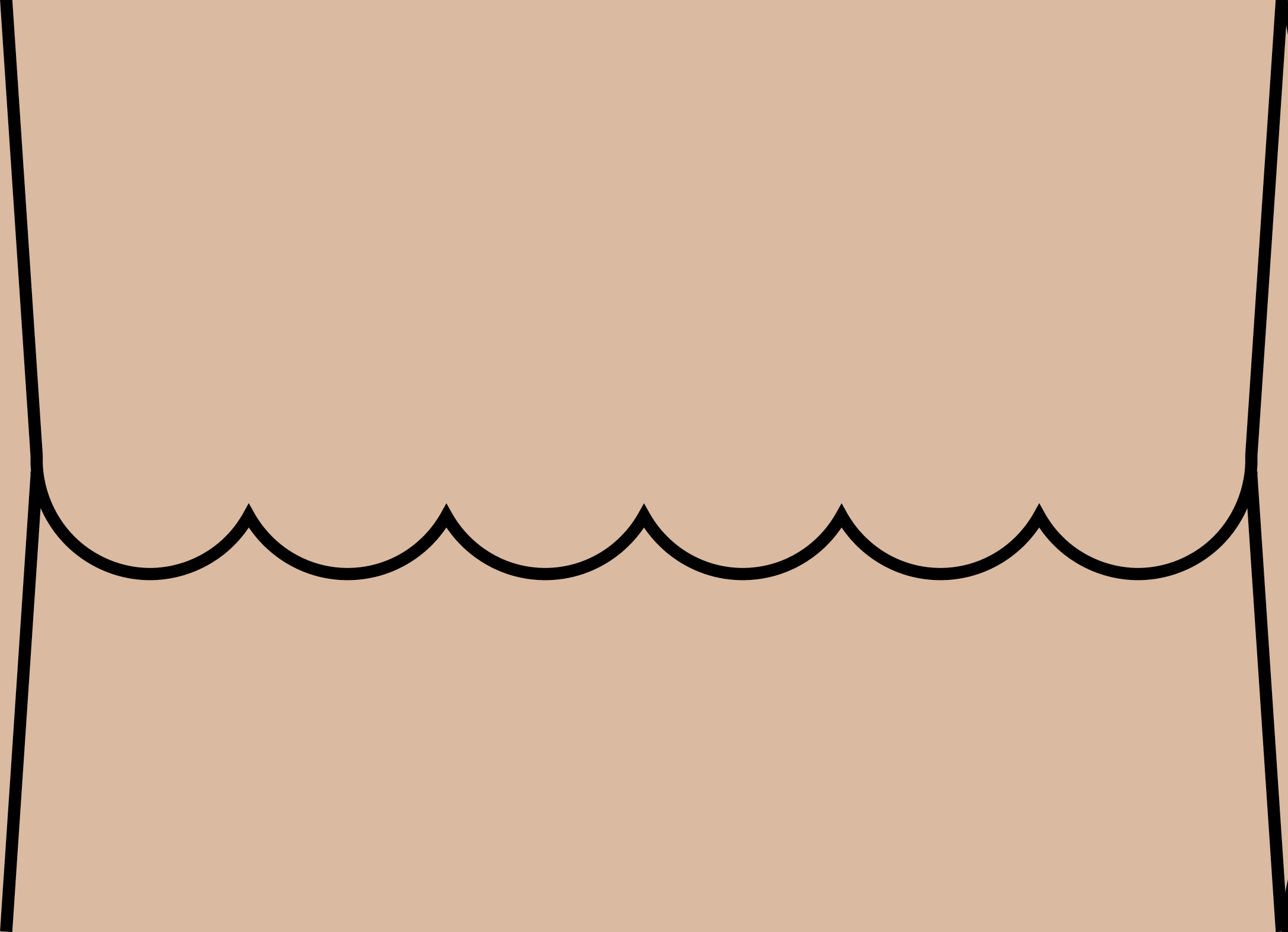 Digital mockup of a scallop style wedding envelope in a light tan color