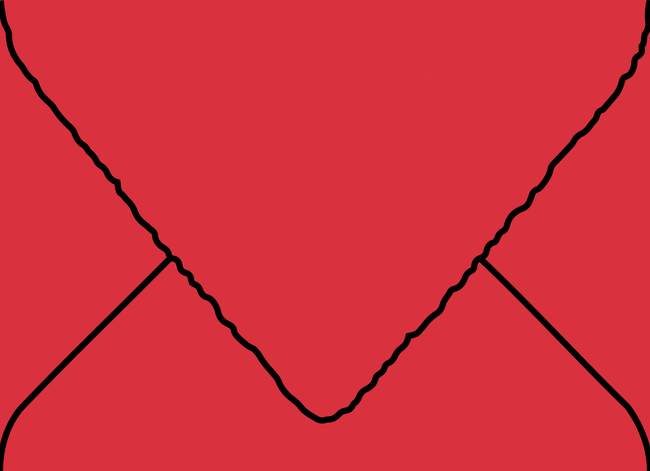 Digital mockup of a hand torn v flap style wedding envelope in a bright red color