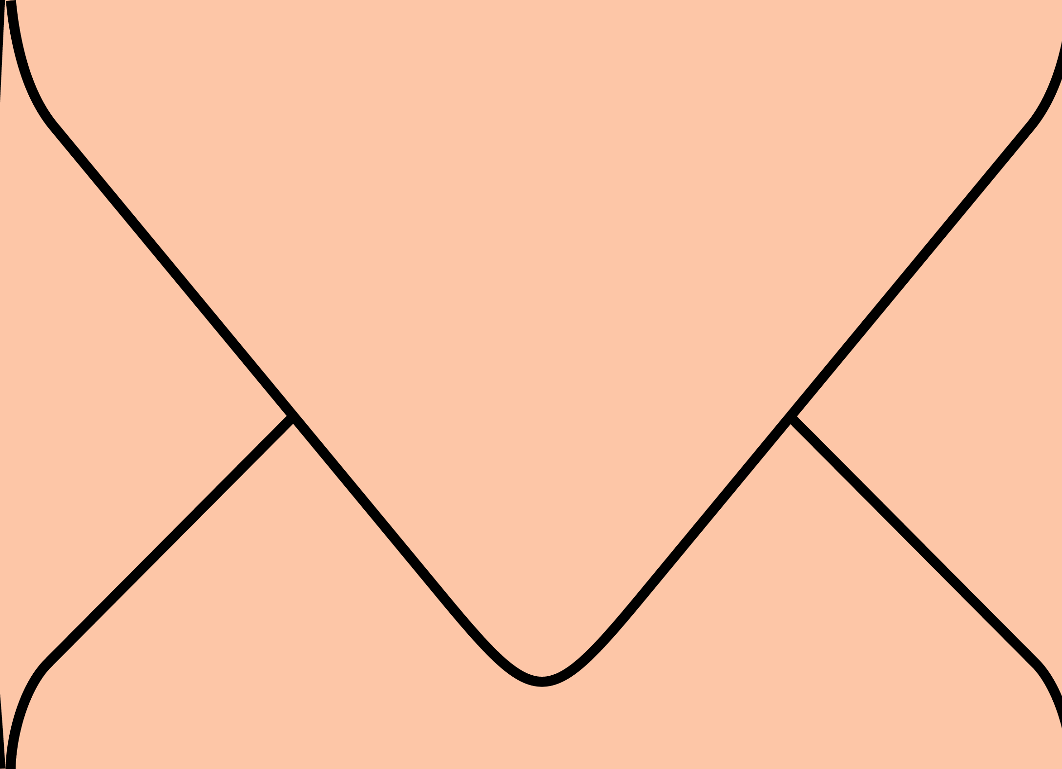 Digital mockup of a standard v flap style wedding envelope in a peach color