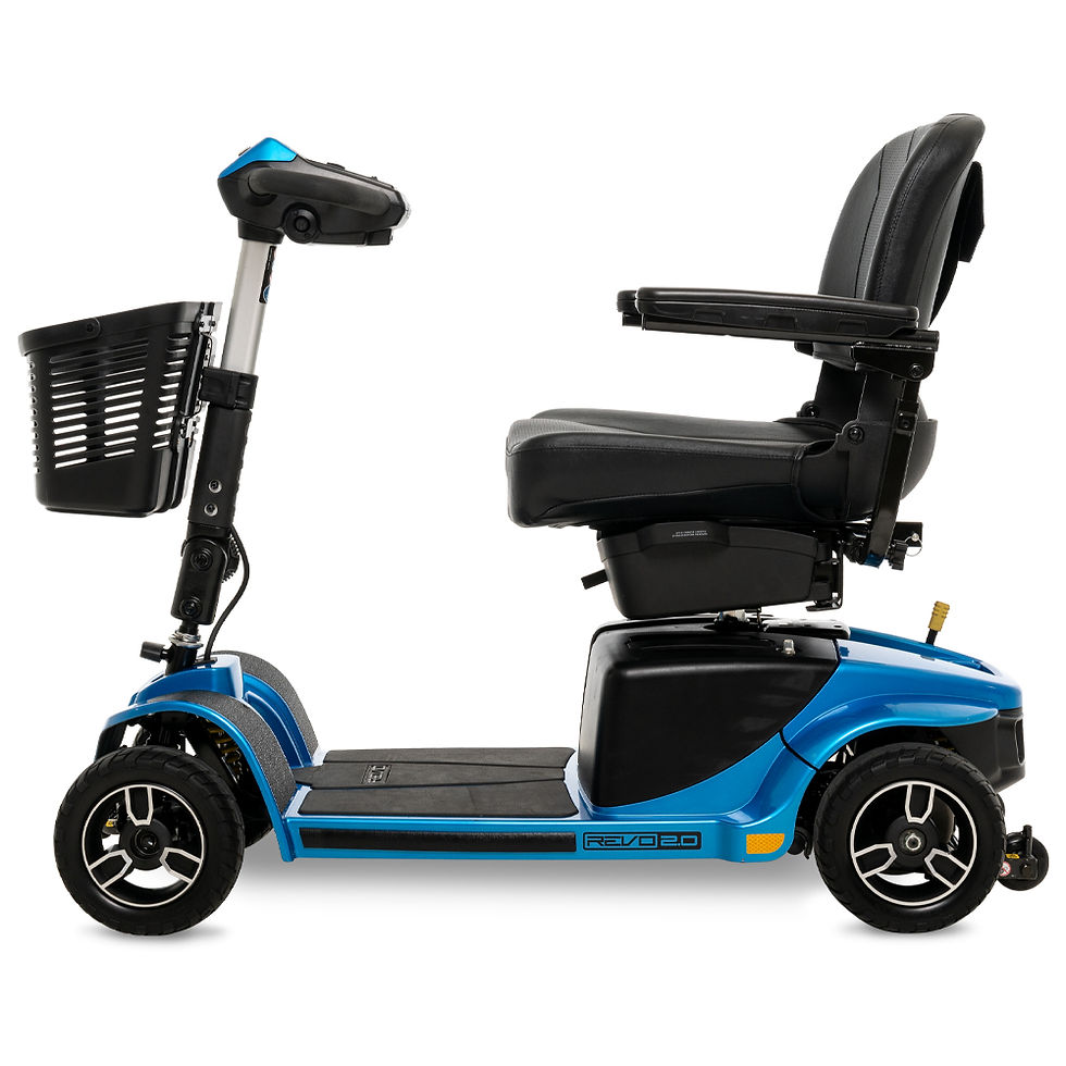 Thumbnail: Pride Revo 2.0 4-wheel mobility scooter in true blue, side view