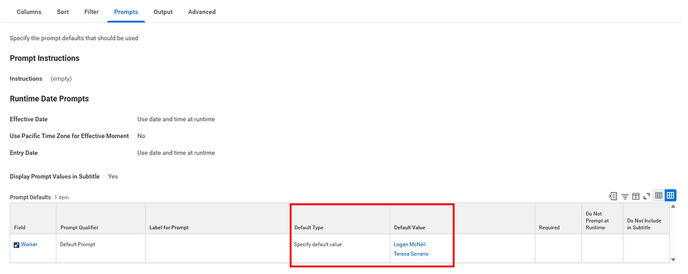 Figure 11 Worker Security Report Prompts Tab