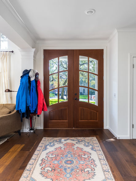 Kitchen, Flooring, Doors and Windows Building Supplies interior designed to a transitional style.