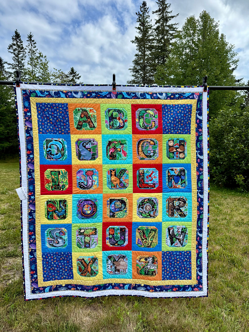 Child's Alphabet panel quilt featuring colorful animals for each letter