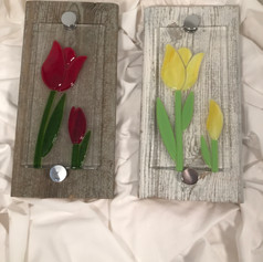 Tulips on Barnwood