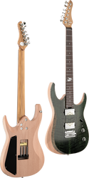 Electric guitars: dark front, natural wood back