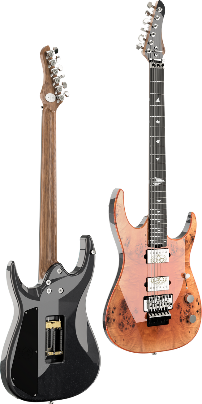 Soryn Fluent electric guitars, front and back views