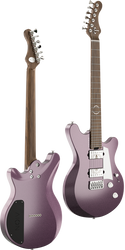Aion Seeker purple electric guitar, front and back