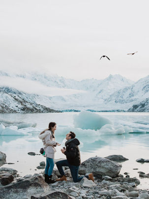 Mount Cook // Winter surprise proposal at Tasman Valley
