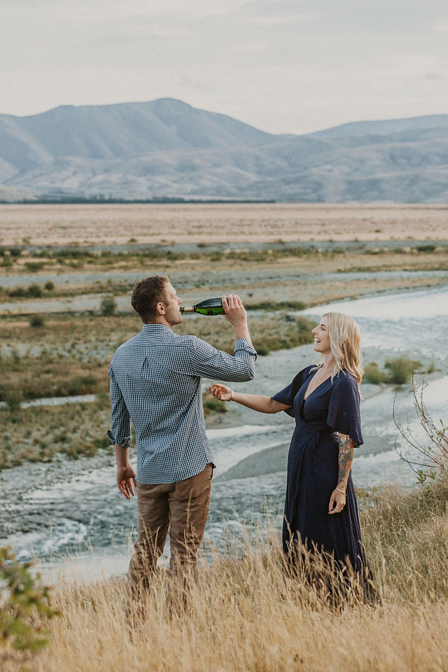 Sunset engagement at the Clay Cliffs in Omarama