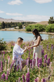 surprise proposal in the lupins at lake tekapo