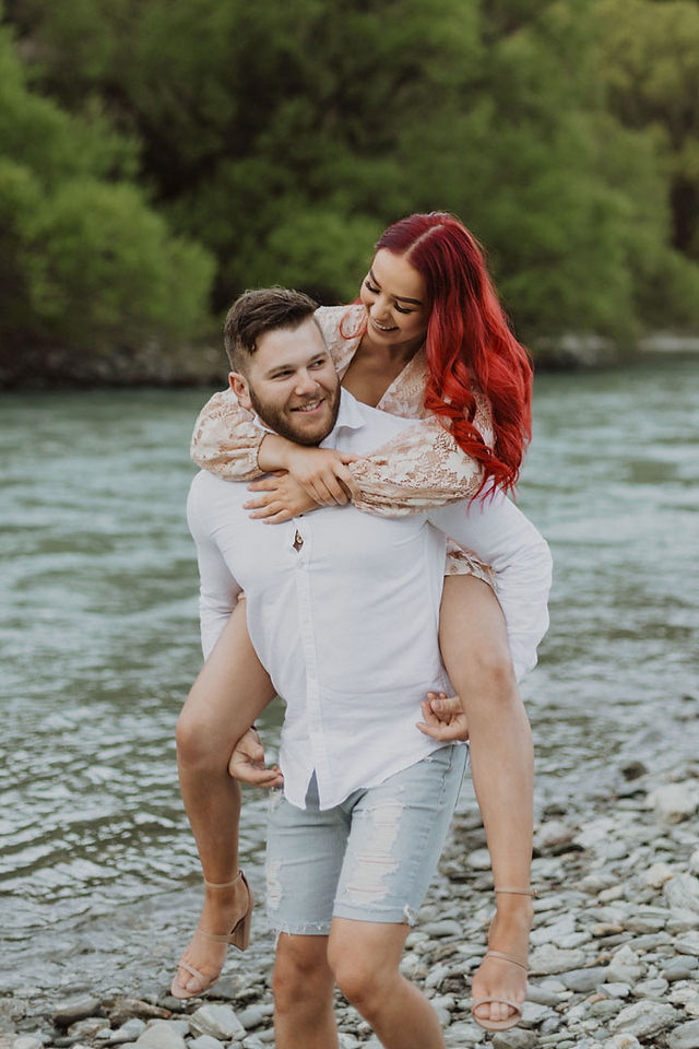 Queenstown sunset river and mountain engagement photos