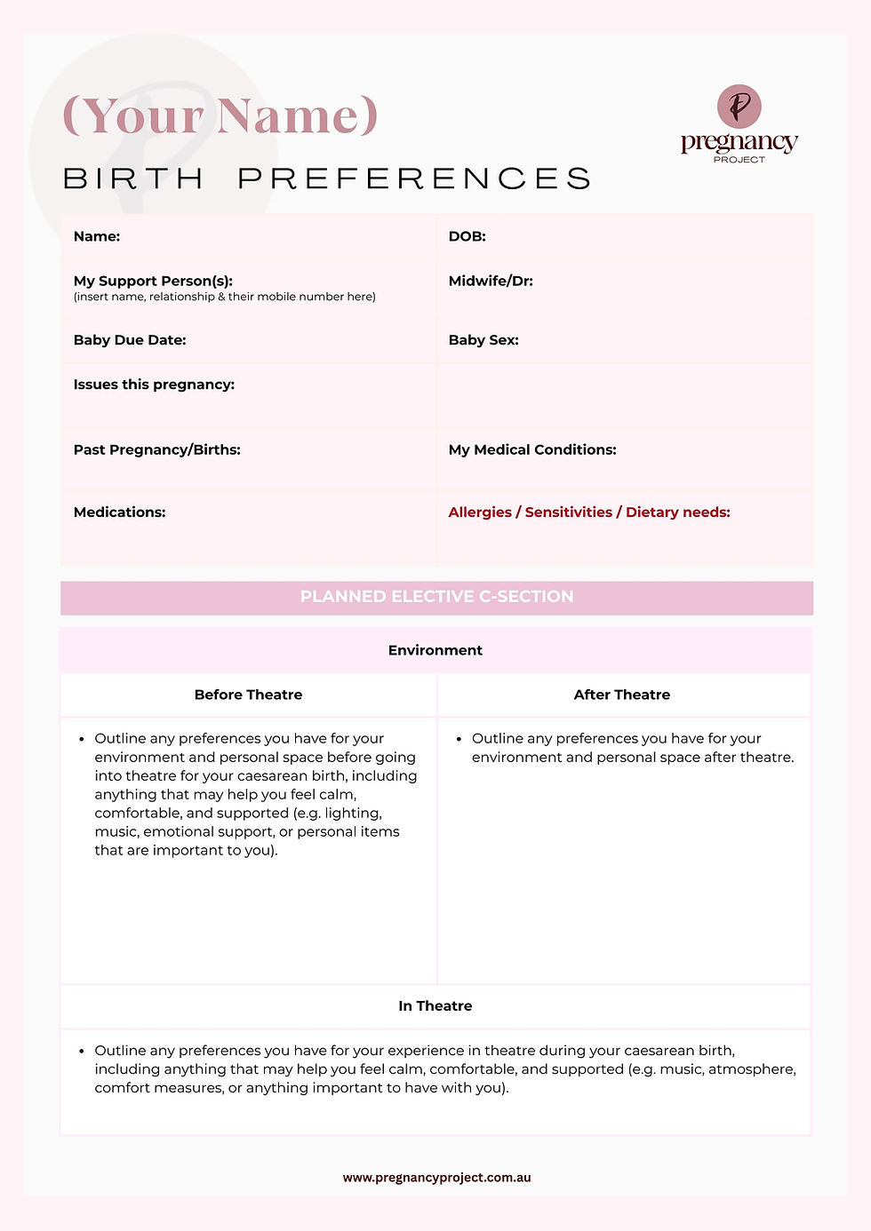 Thumbnail: BIRTH PREFERENCES - *FREE* STARTER TEMPLATE - PLANNED C-SECTION