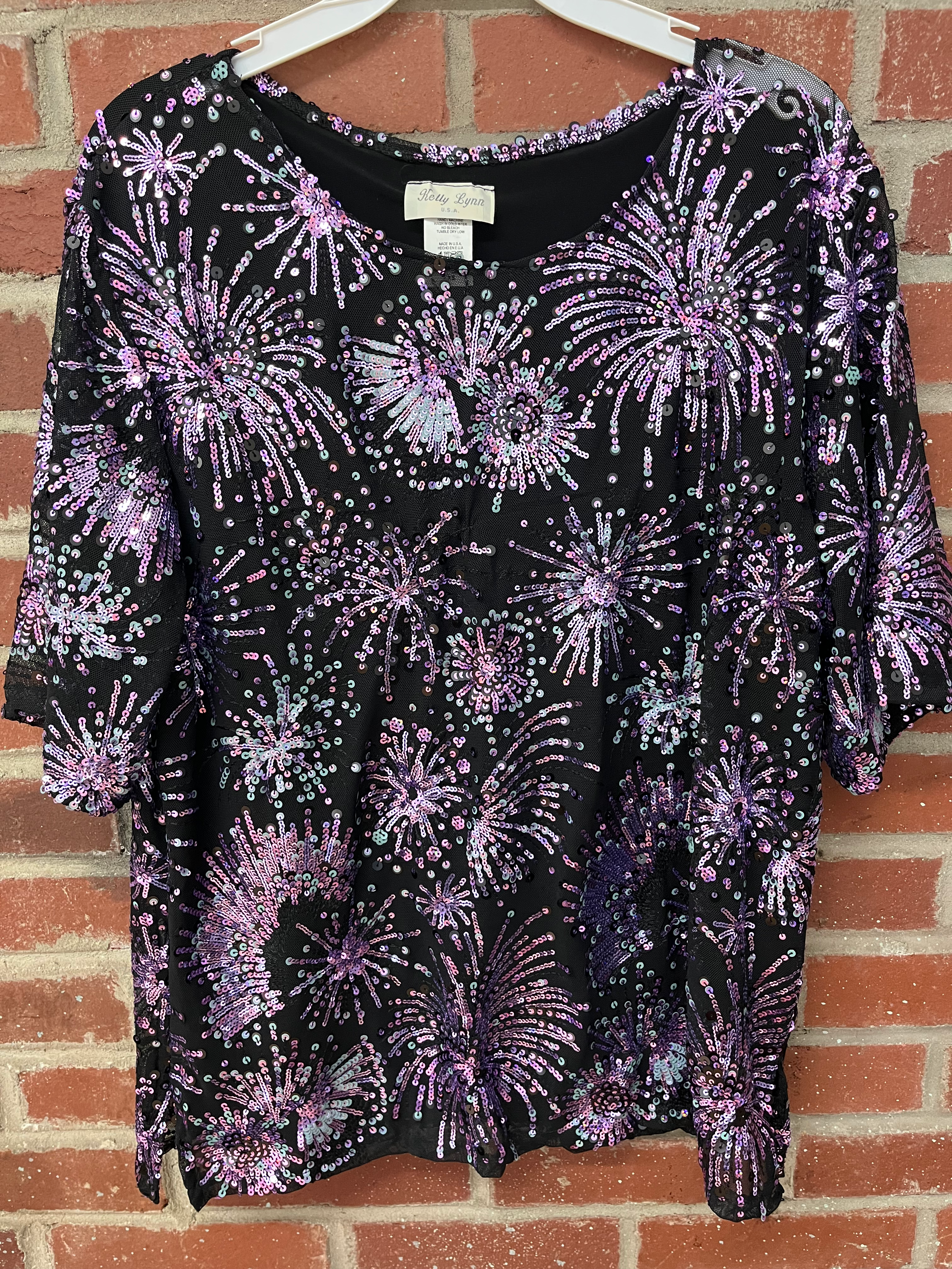 T2350 Purple Fireworks Sequin and Beaded Blouse with Lining