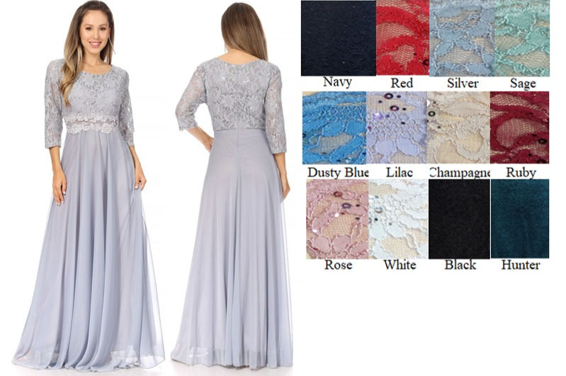 Thumbnail: R5007 LONG SLEEVE LACE ACCENTED FLOWY DRESS