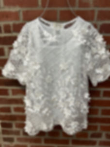T2349 White  3D Flower Lace Blouse with Lining