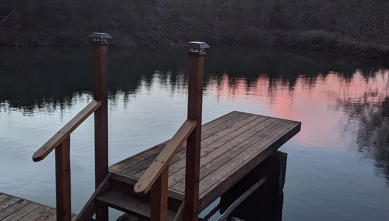 Lake and wooded grounds at Serenity Mountain Retreat near Estacada, Oregon