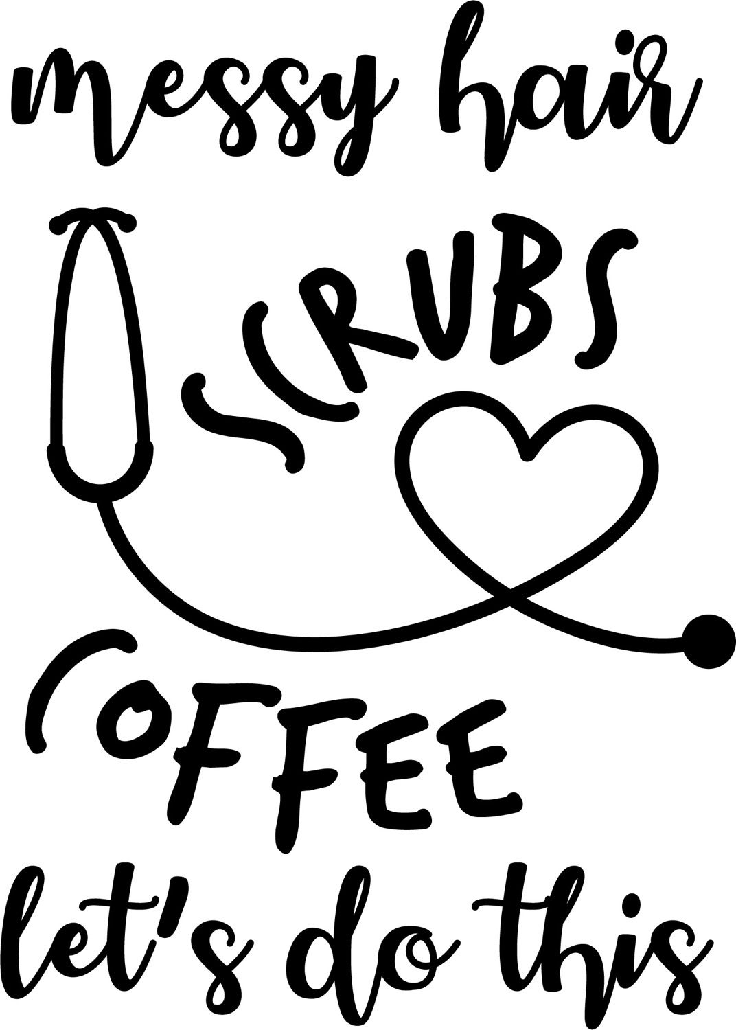 Messy hair scrubs and coffee