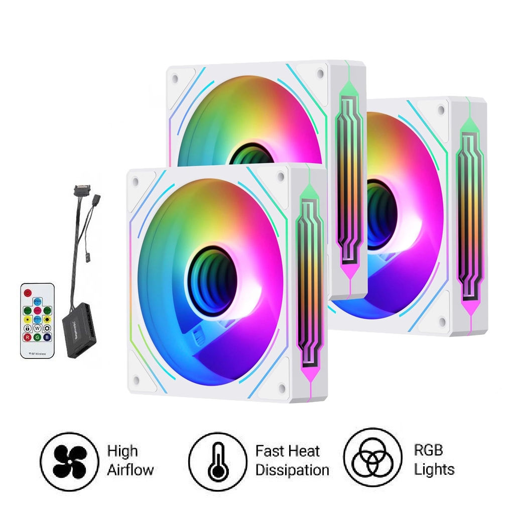 Segotep HB-12 Combo 3-in-1 120MM Fan (3 Pcs Pack with hub and remote) - White