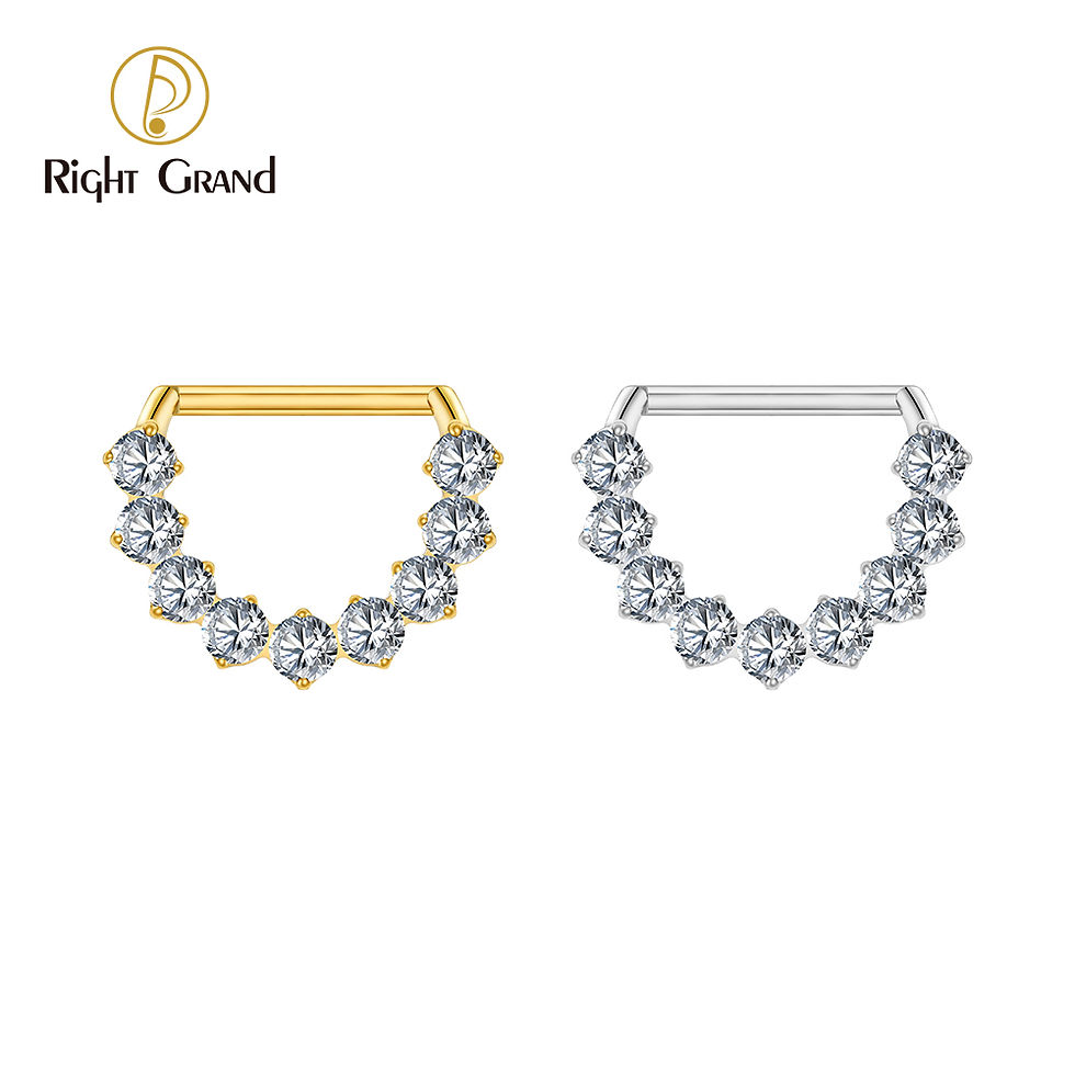 Thumbnail: Right Grand ASTM F136 Titanium Glistening CZ Nipple Clicker 14G Hypoallergenic N