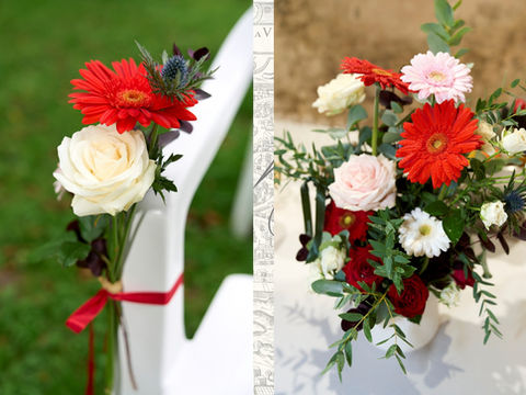 bouquet de chaises de cérémonie laïque pour fleurir l'allée