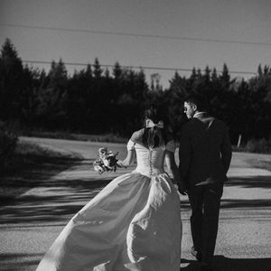 Bride & Groom walking down a country road in Thornbury
