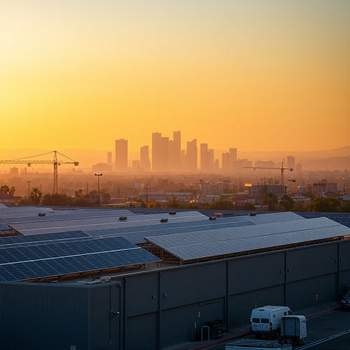 southern california commercial industrial building with solar panels during warm morning l